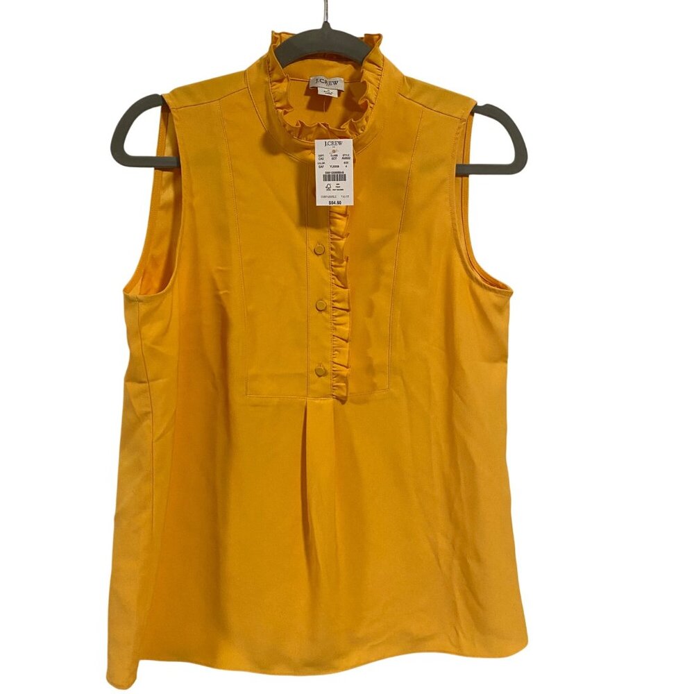 J. Crew Ruffle-Trim Crepe Tank‎ Top Yellow Size 4 NWT